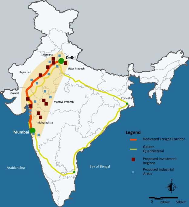 भारत में खुदरा दिल्ली मुंबई औद्योगिक गलियारे का बिंदी नक्शा 